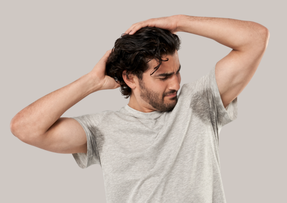 Man met zweetplekken overmatig zweten